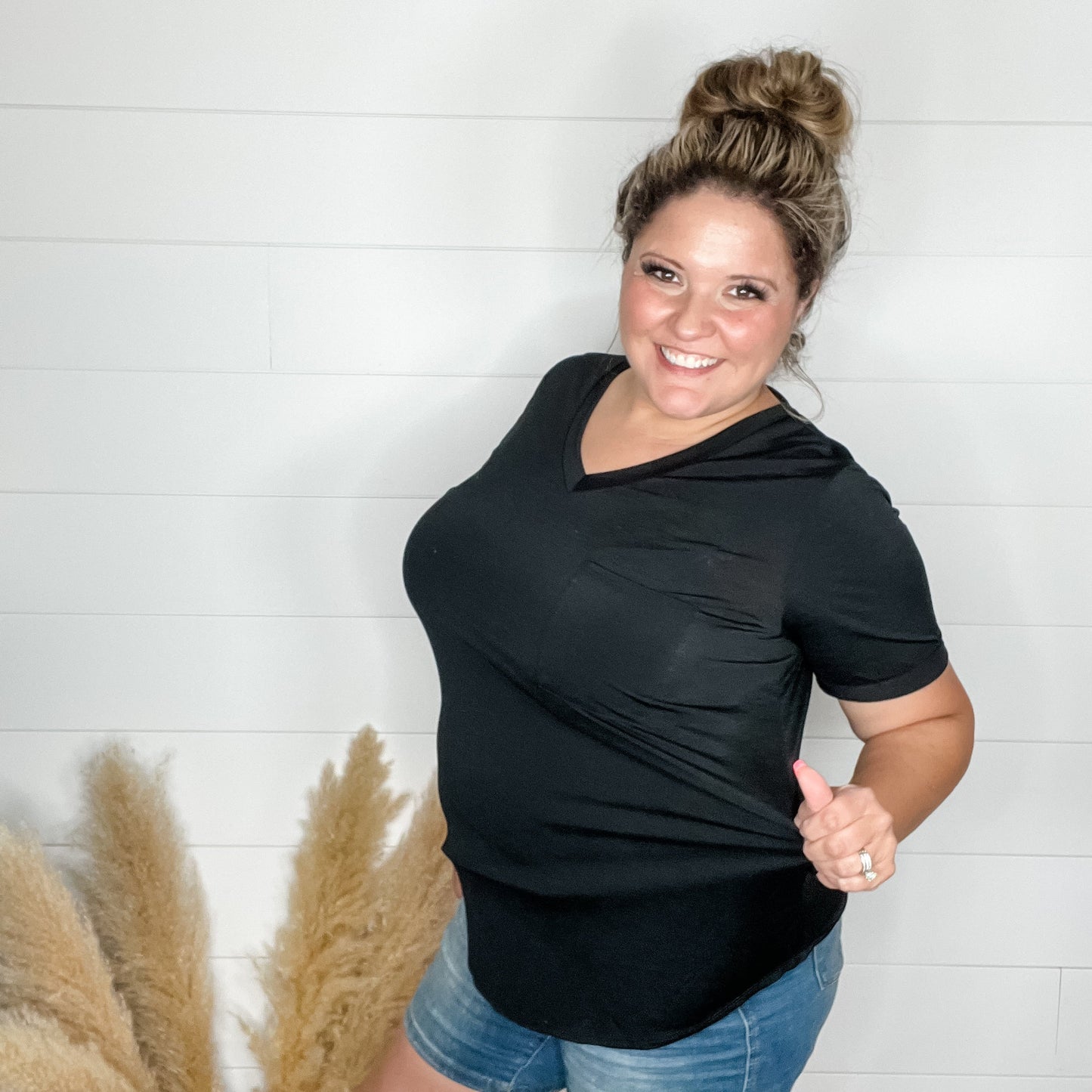 "Naive" V Neck Boyfriend Tee with Pocket