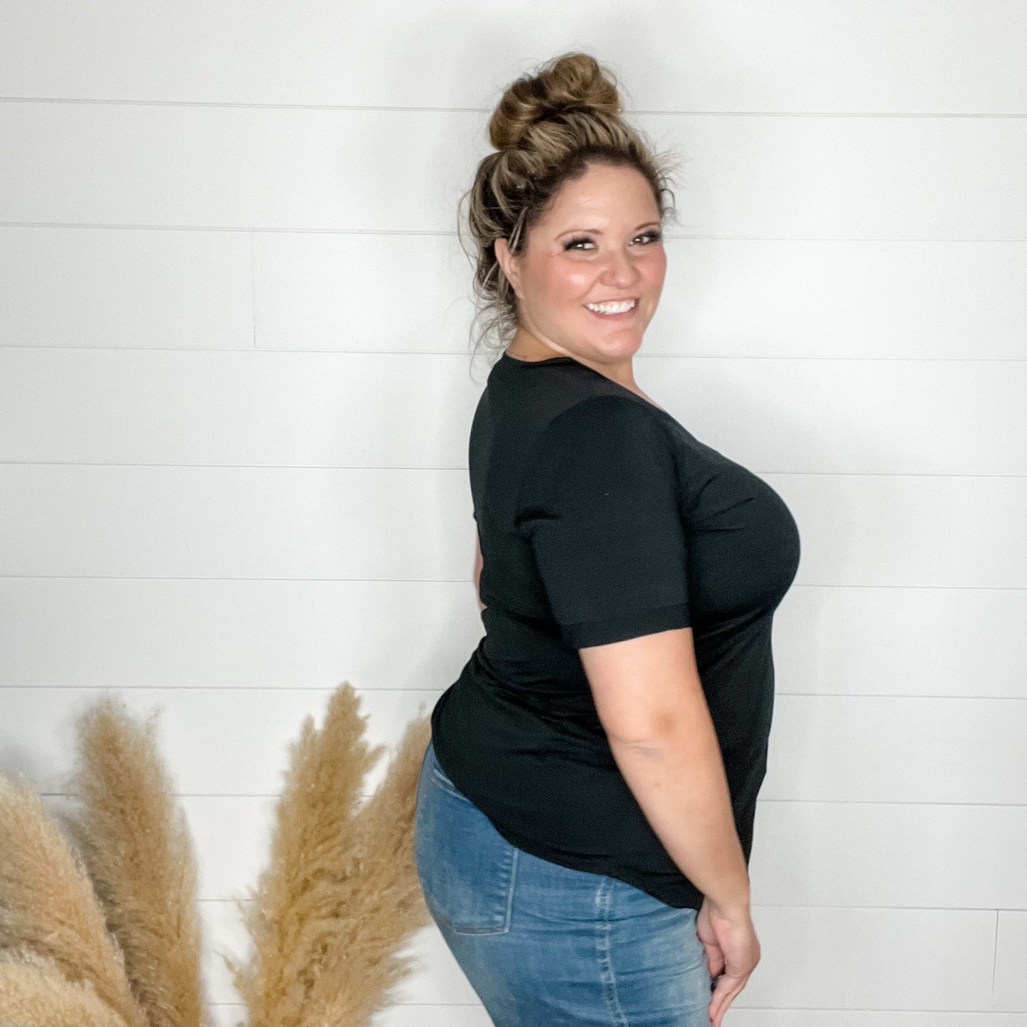 "Naive" V Neck Boyfriend Tee with Pocket