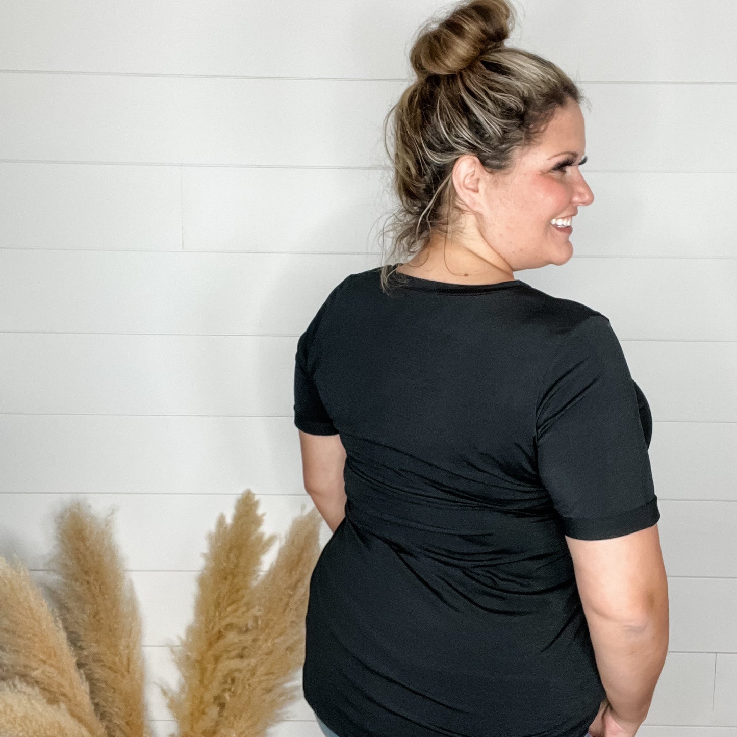 "Naive" V Neck Boyfriend Tee with Pocket