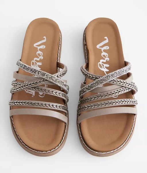 "Natalie" Bead and Gem Embellished Flat Sandal By Very G (Grey)