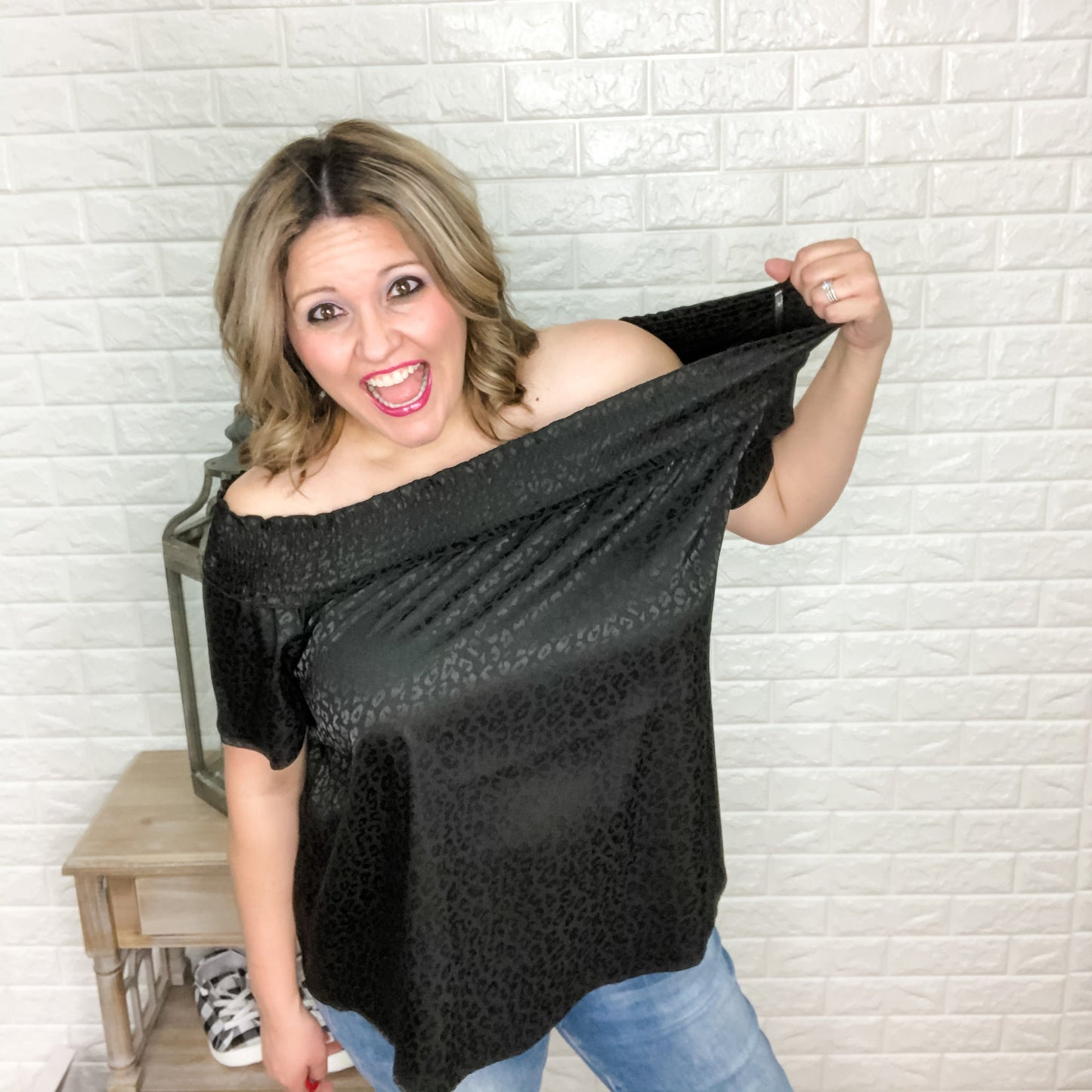 "Night On The Prowl" Ruched Neckline Top