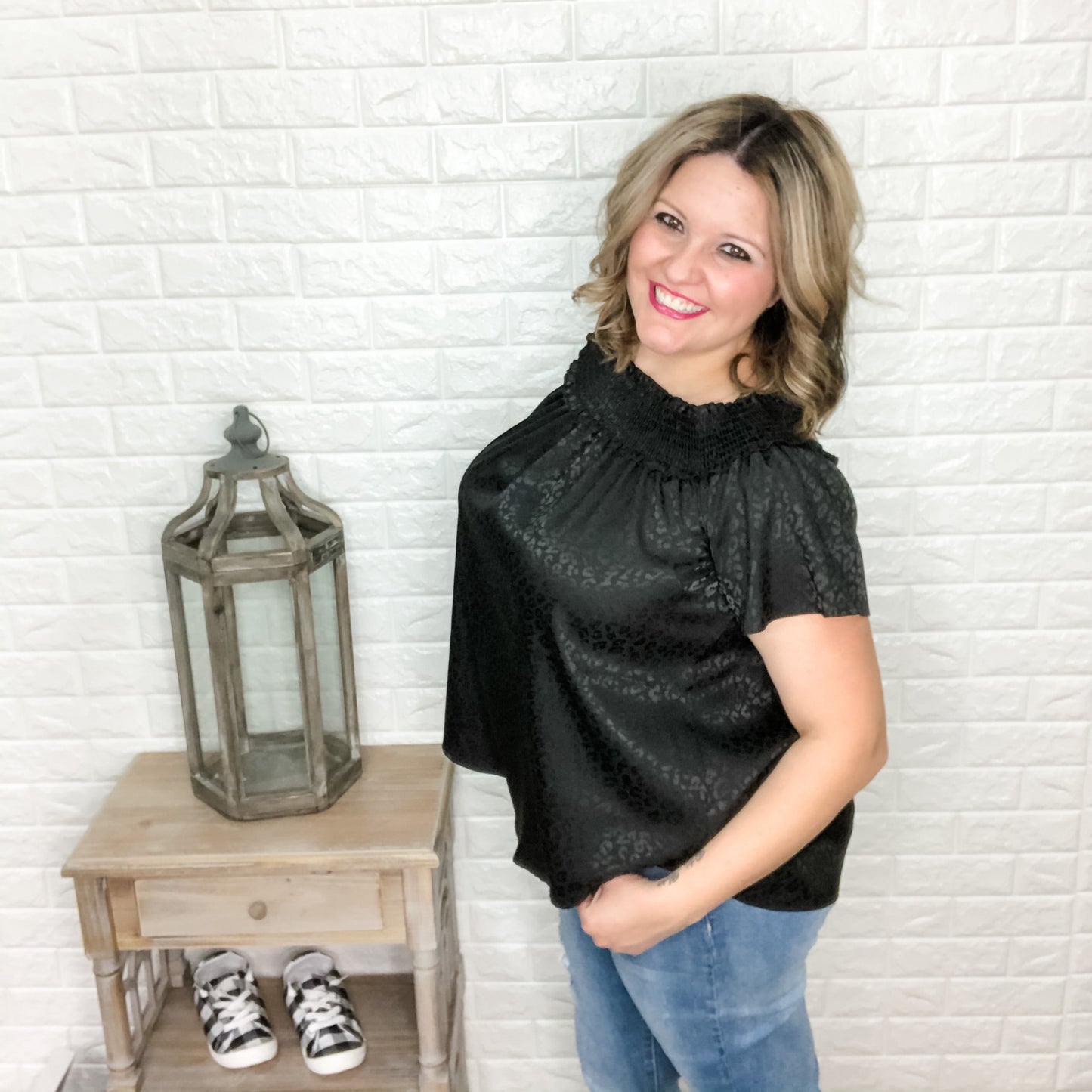 "Night On The Prowl" Ruched Neckline Top
