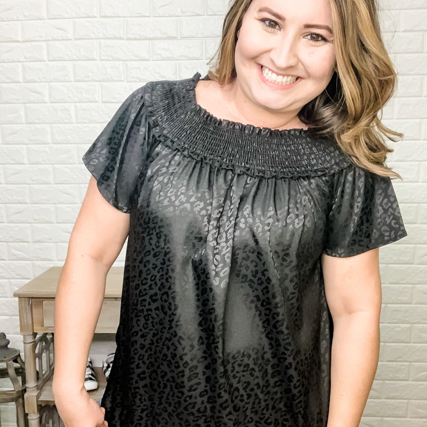 "Night On The Prowl" Ruched Neckline Top