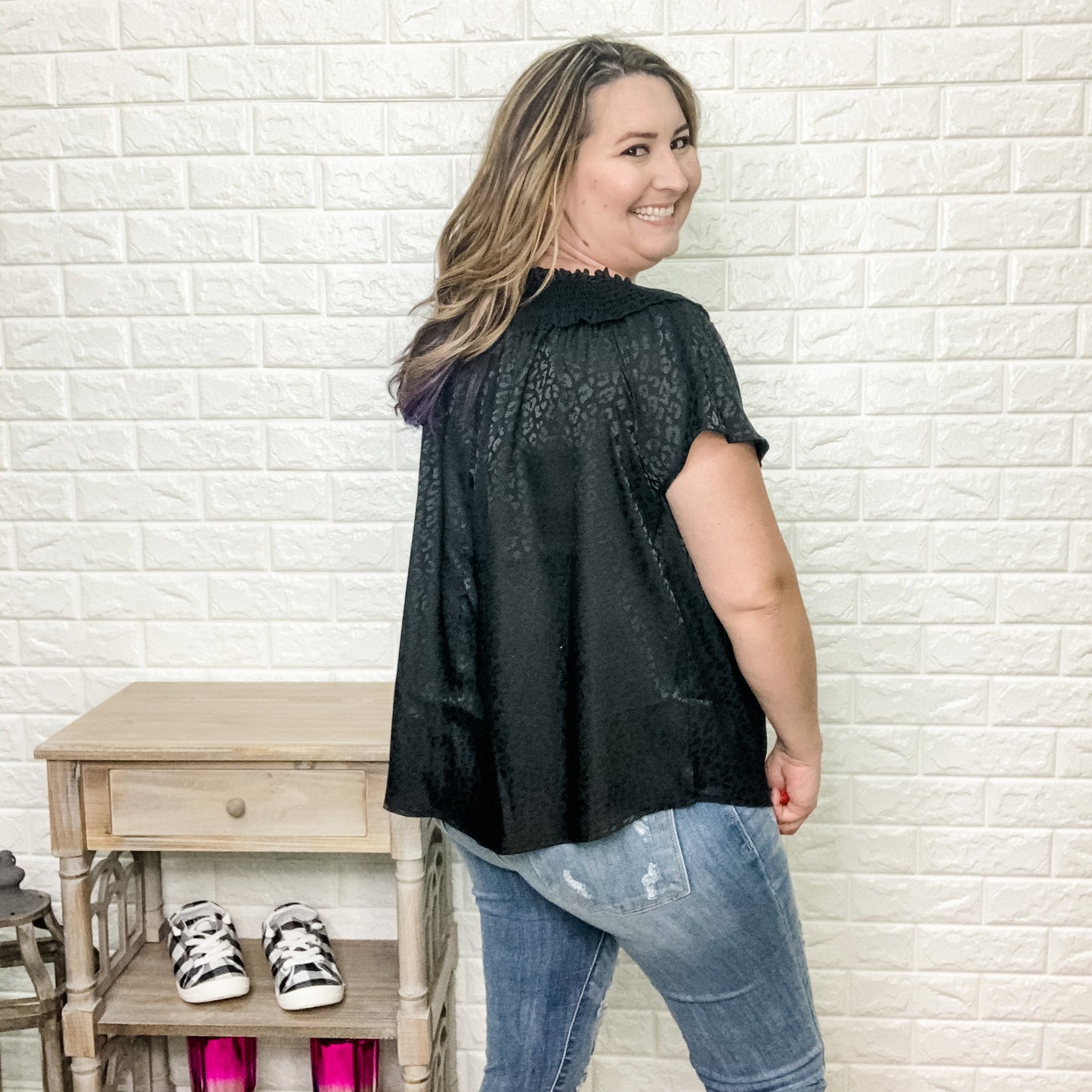 "Night On The Prowl" Ruched Neckline Top