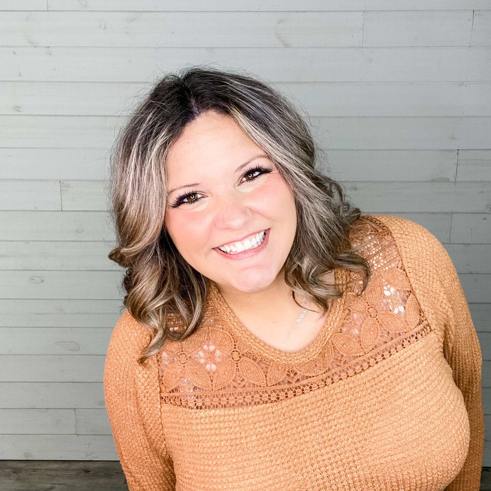 "Nissa" Long Sleeve Waffle Texture with Lace Detail Top