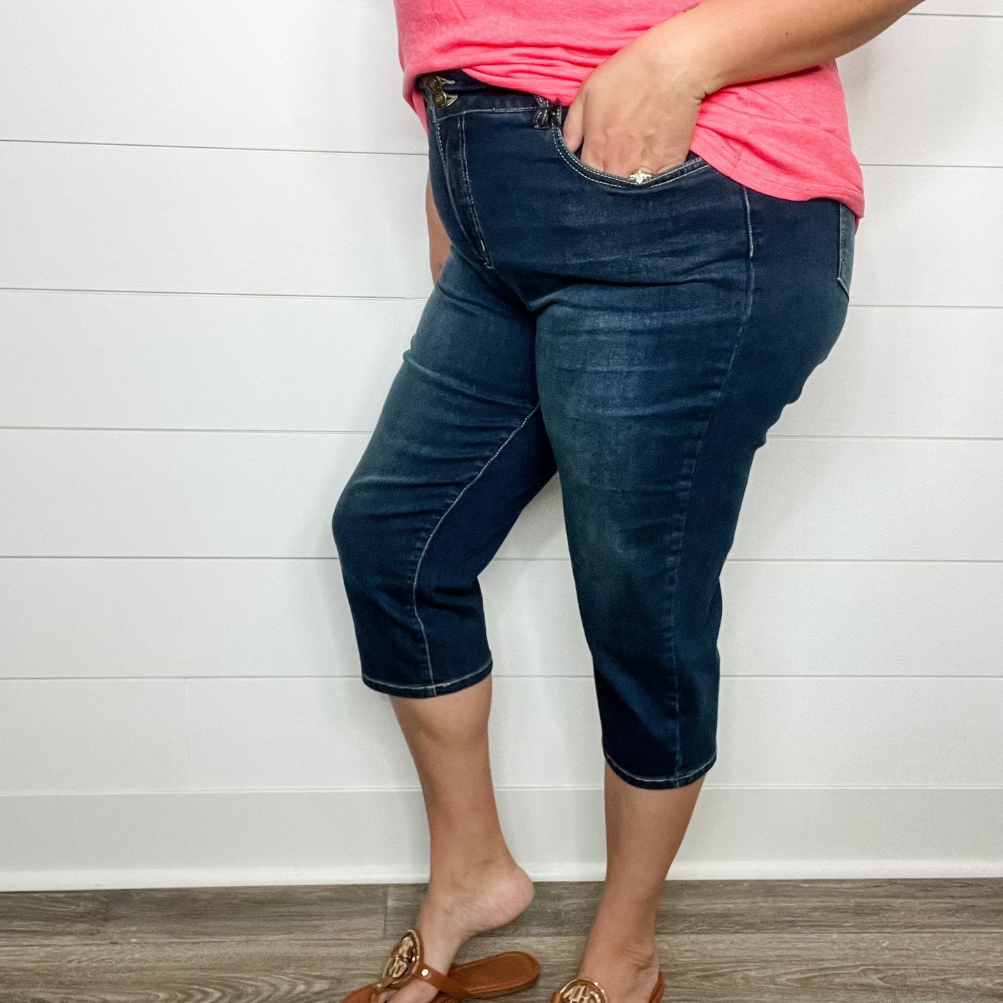 "No Regrets" Tummy Control Relaxed Fit Capris by YMI/Royalty For Me