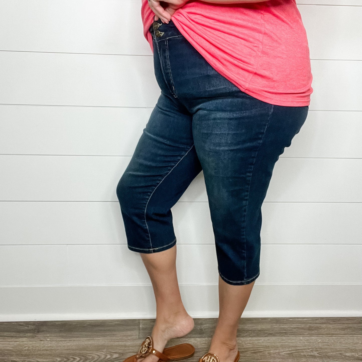 "No Regrets" Tummy Control Relaxed Fit Capris by YMI/Royalty For Me