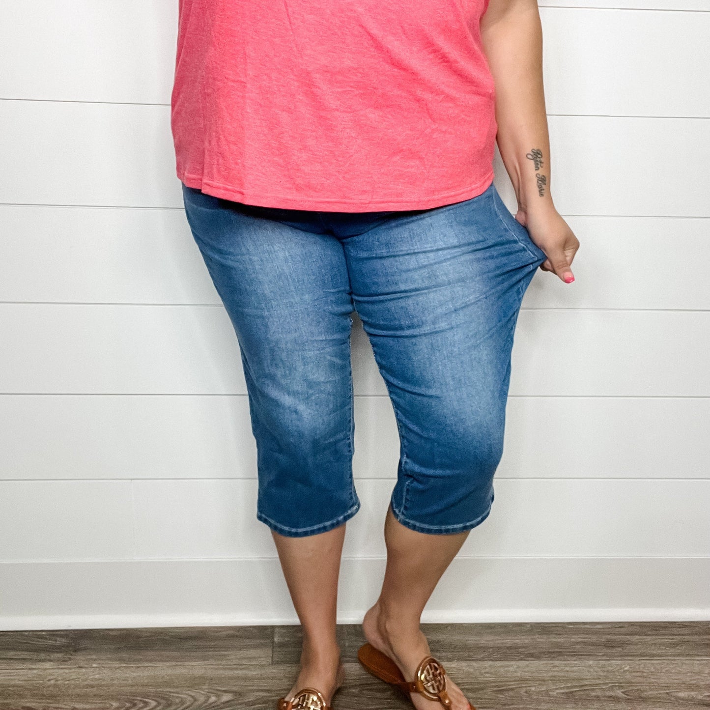 "No Regrets" Tummy Control Relaxed Fit Capris by YMI/Royalty For Me