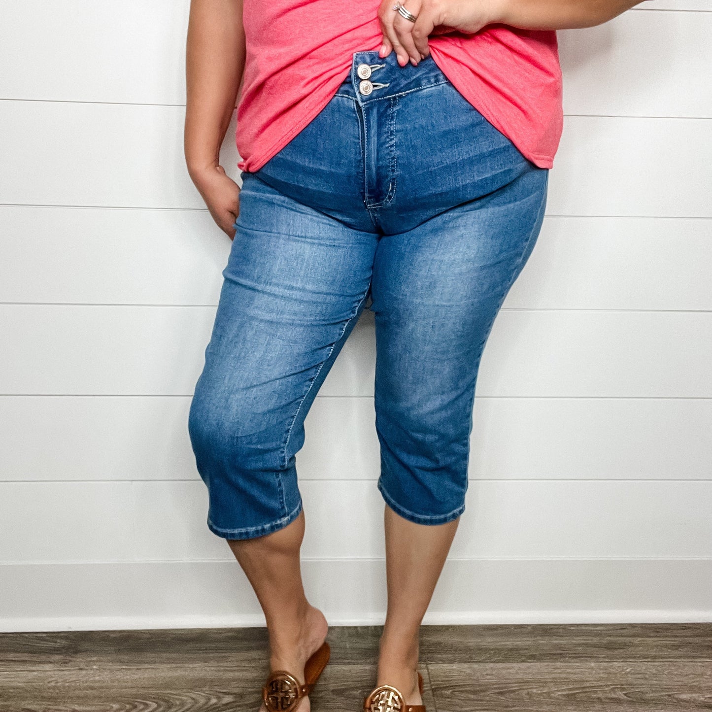 "No Regrets" Tummy Control Relaxed Fit Capris by YMI/Royalty For Me