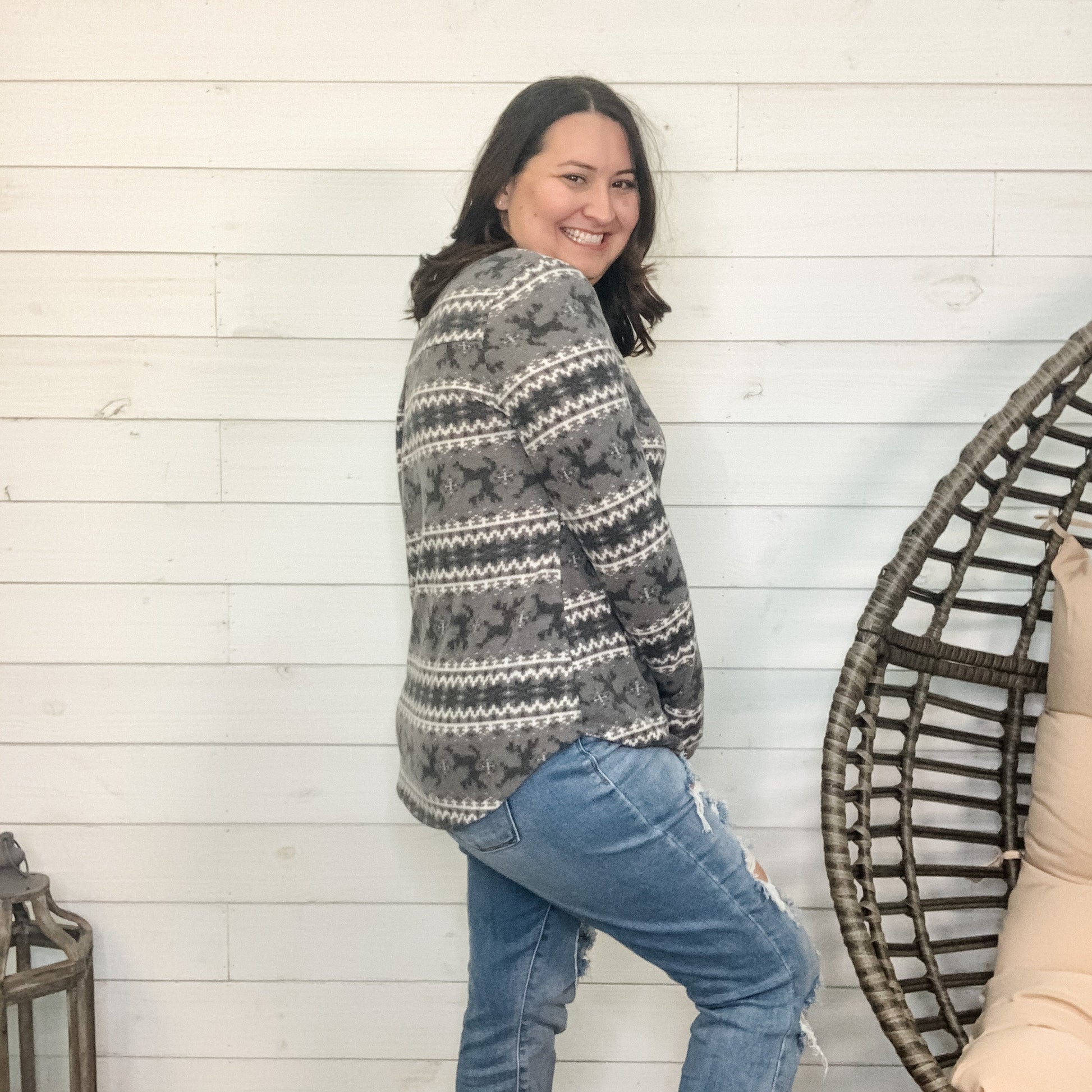 "North Pole" Gabby Style Long Sleeve Reindeer Detail