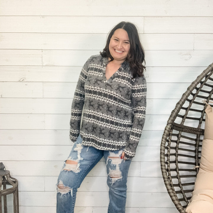 "North Pole" Gabby Style Long Sleeve Reindeer Detail