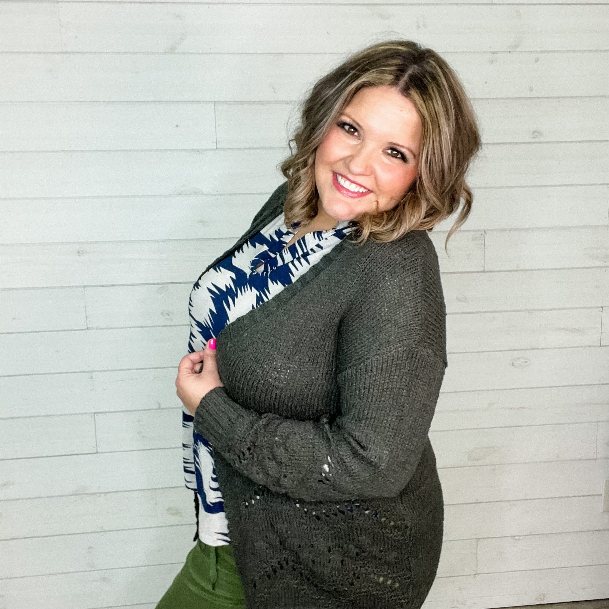 "Not My Granny" Loose Knit Cardigan (Charcoal)