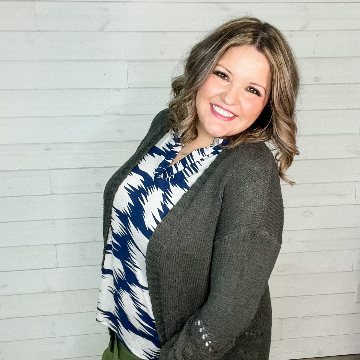 "Not My Granny" Loose Knit Cardigan (Charcoal)