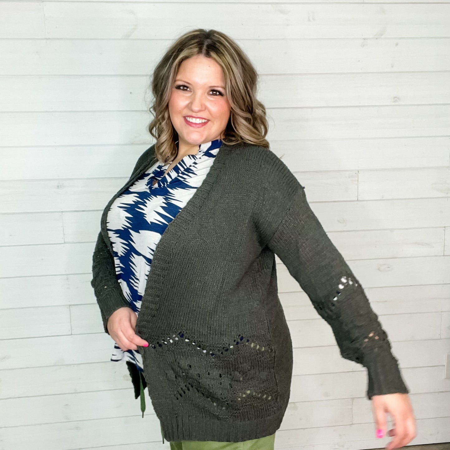 "Not My Granny" Loose Knit Cardigan (Charcoal)