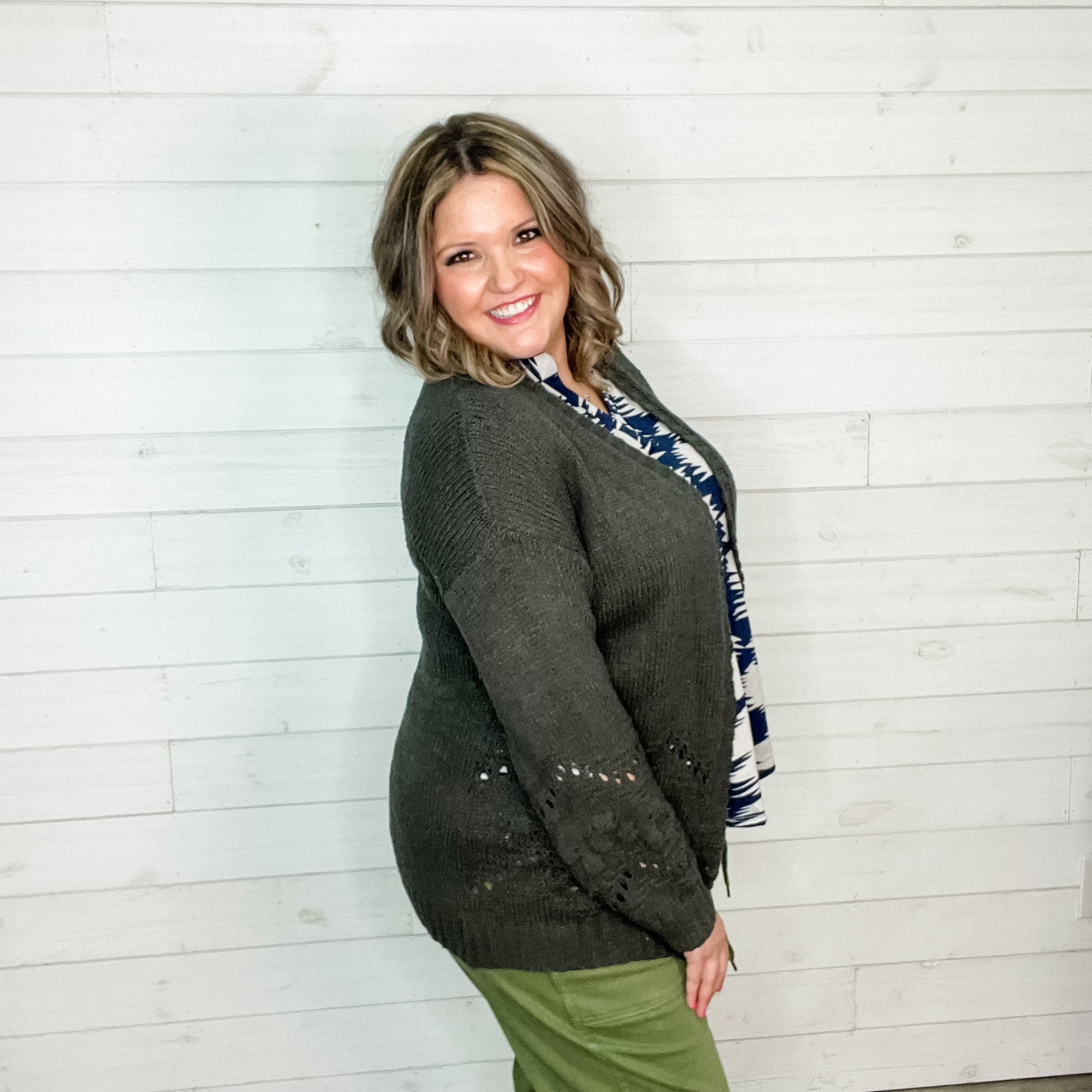 "Not My Granny" Loose Knit Cardigan (Charcoal)