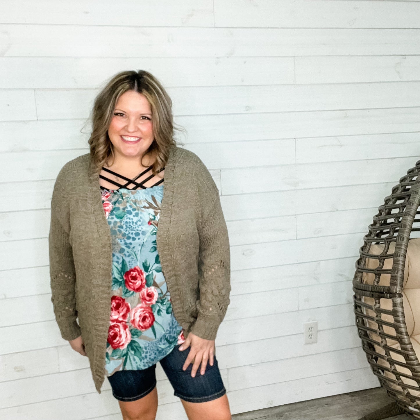 "Not My Granny" Loose Knit Cardigan (Olive)