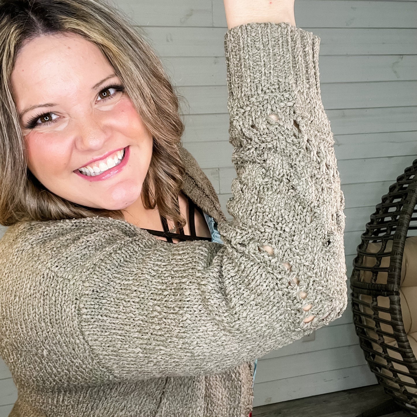 "Not My Granny" Loose Knit Cardigan (Olive)