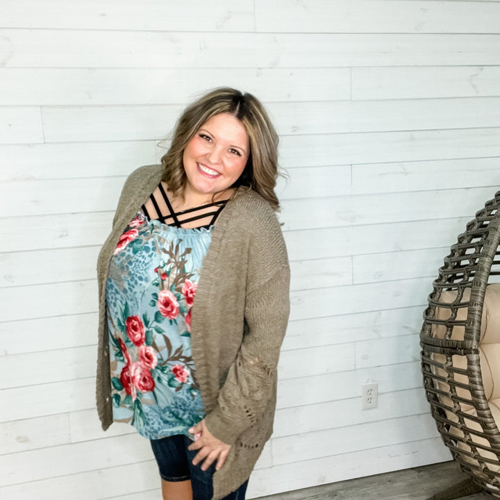 "Not My Granny" Loose Knit Cardigan (Olive)