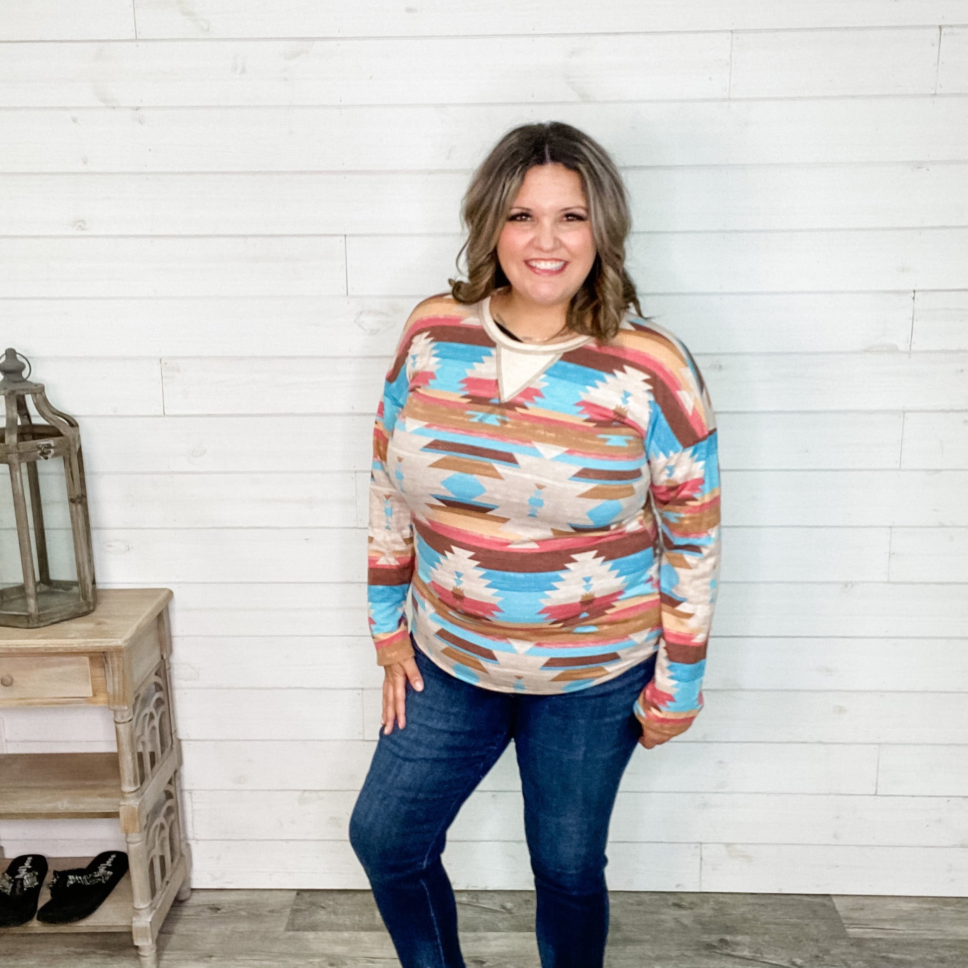 "Oasis" Long Sleeve Aztec Round Neck