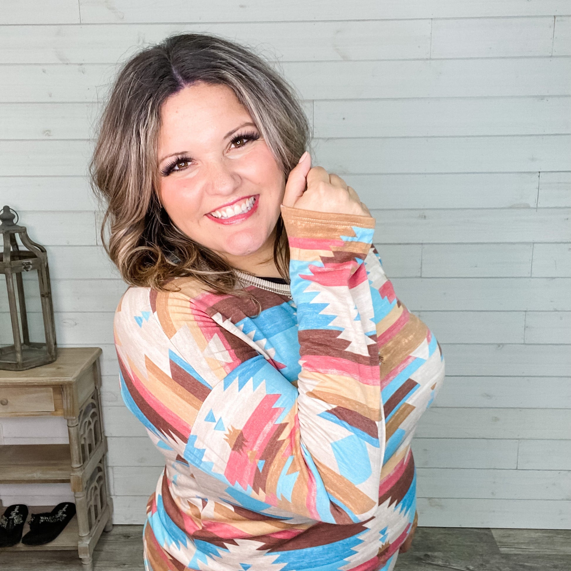 "Oasis" Long Sleeve Aztec Round Neck