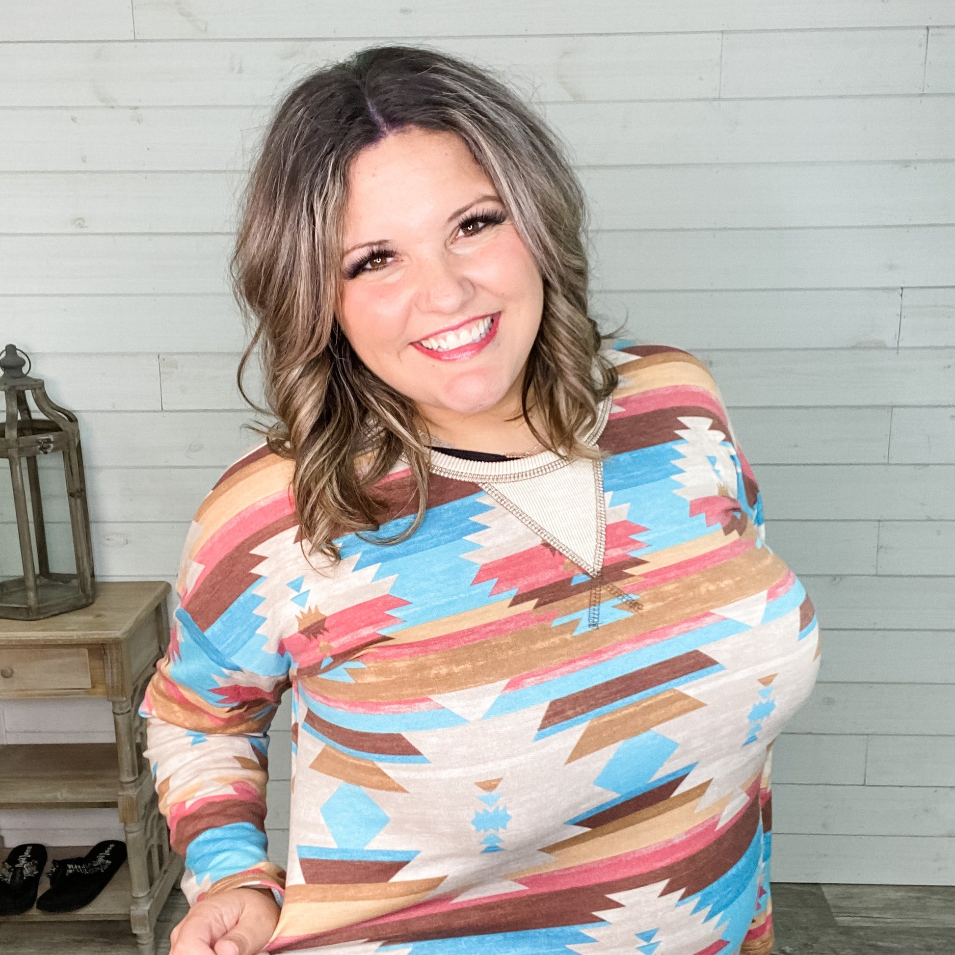 "Oasis" Long Sleeve Aztec Round Neck