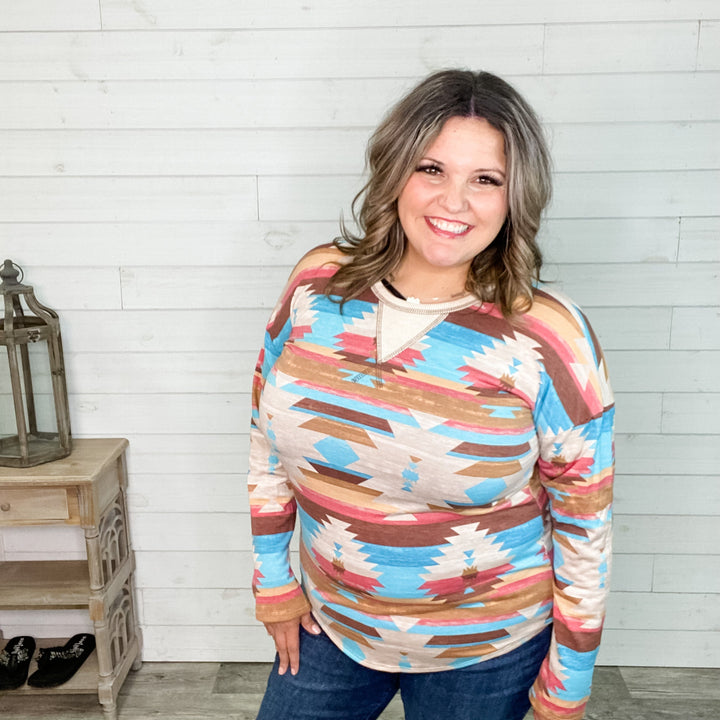 "Oasis" Long Sleeve Aztec Round Neck
