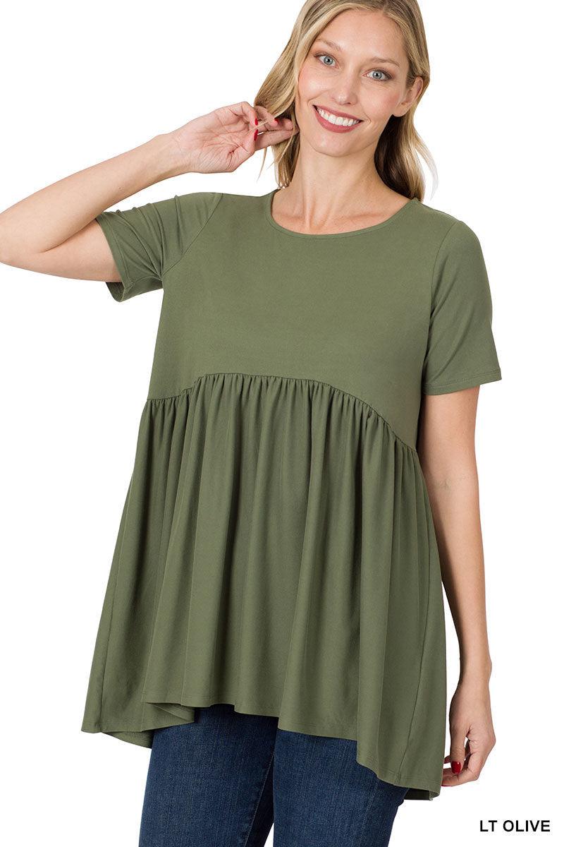 "Oh Dollie" Short Sleeve Top with Waist Shirring (Multiple Colors)