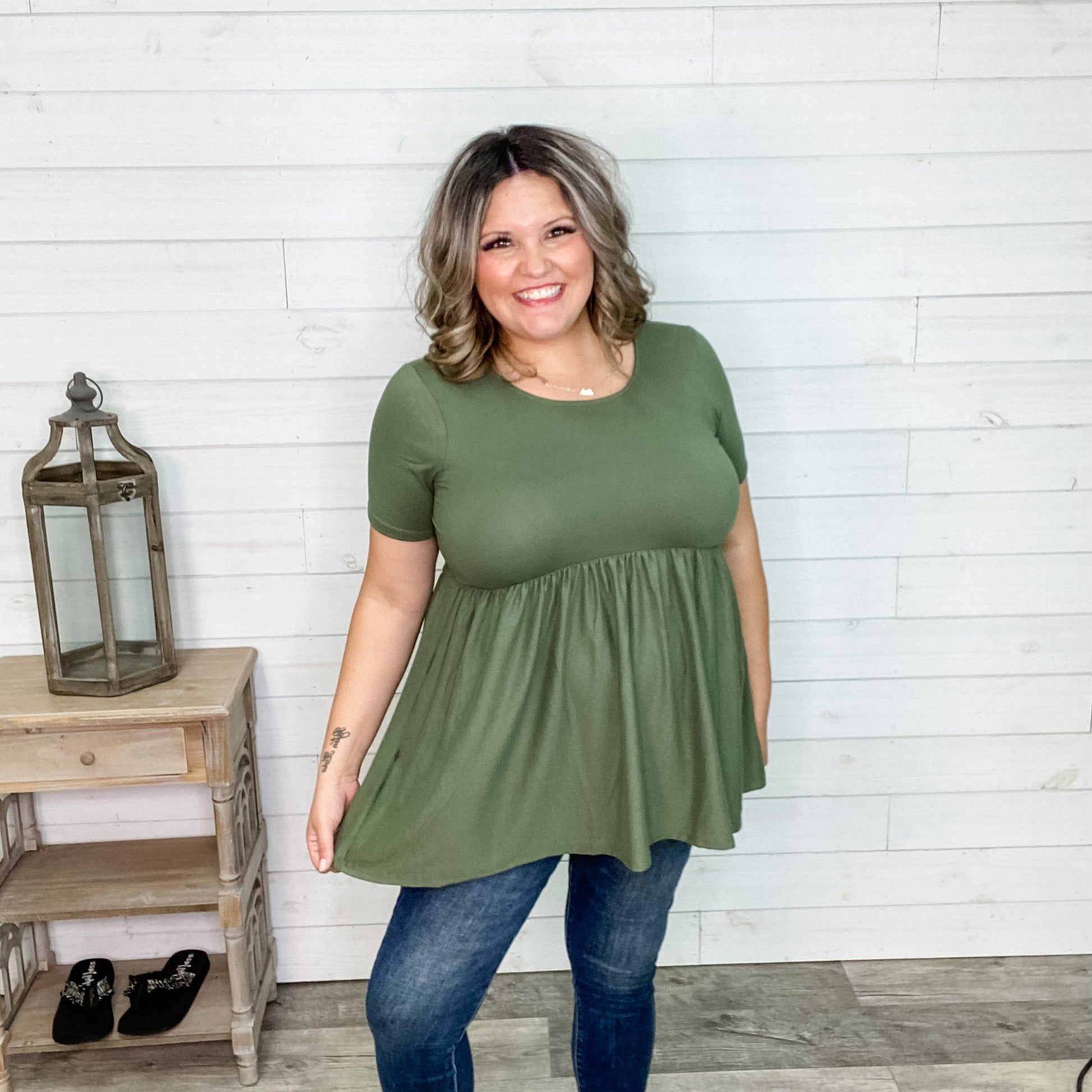 "Oh Dollie" Short Sleeve Top with Waist Shirring (Multiple Colors)