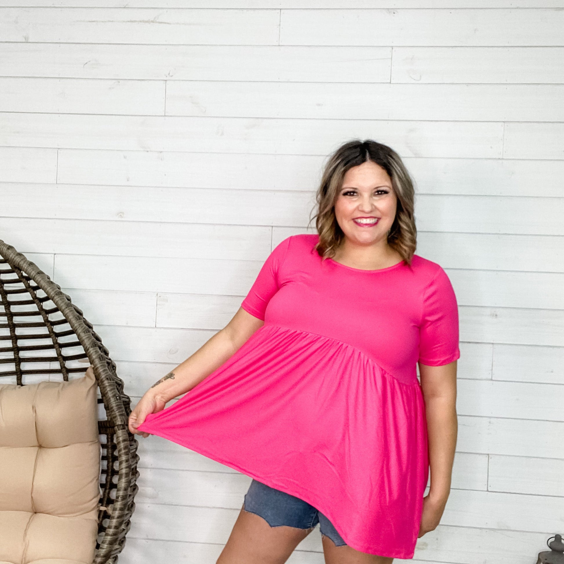 "Oh Dollie" Short Sleeve Top with Waist Shirring (Multiple Colors)