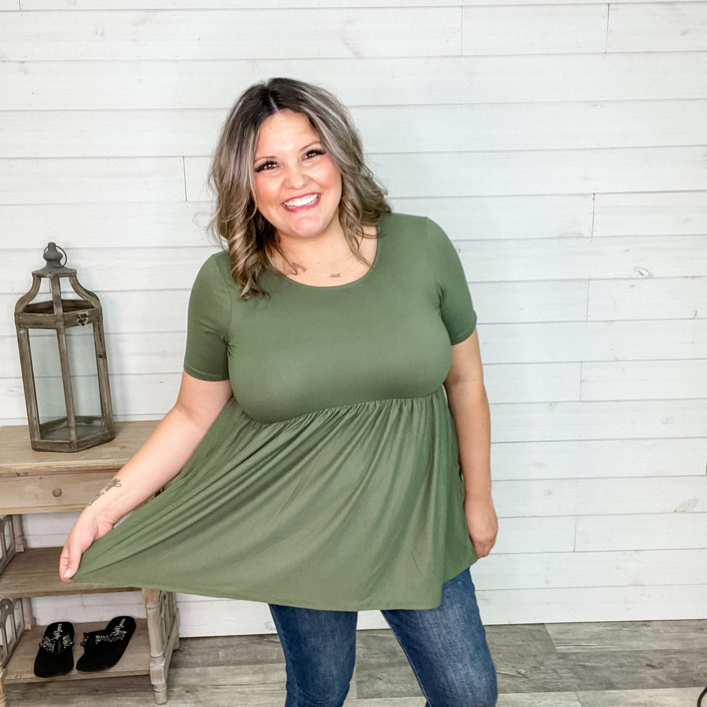 "Oh Dollie" Short Sleeve Top with Waist Shirring (Multiple Colors)