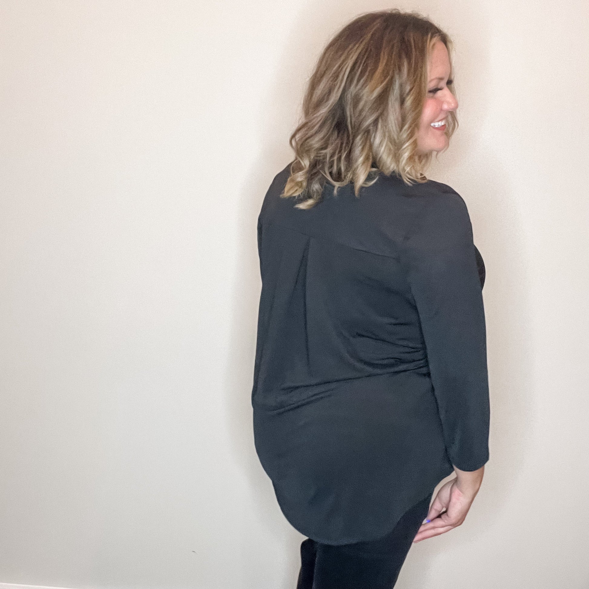 "Oh We Did" 3/4 Sleeve Split Neck (Black)