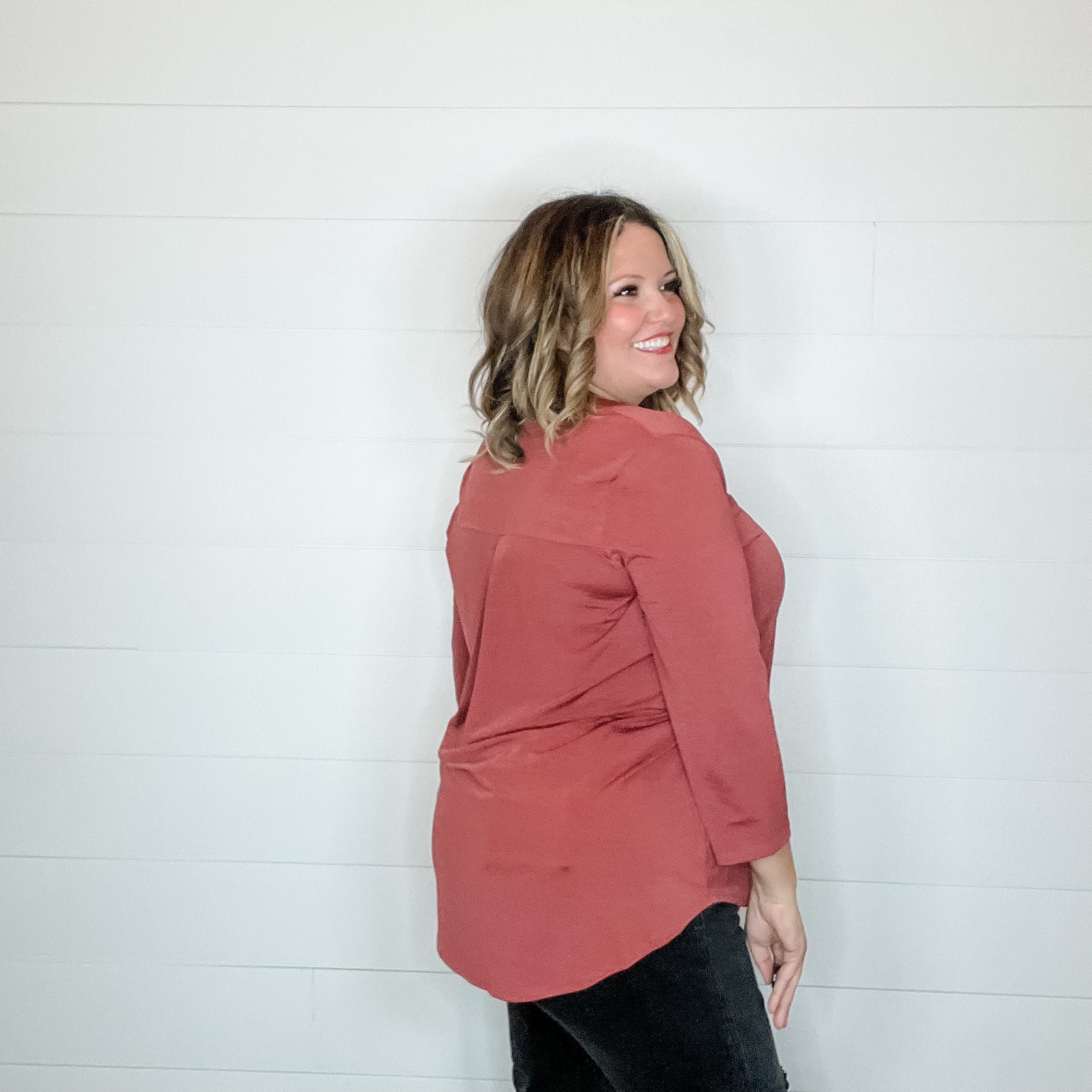 "Oh We Did" 3/4 Sleeve Split Neck (Brick)