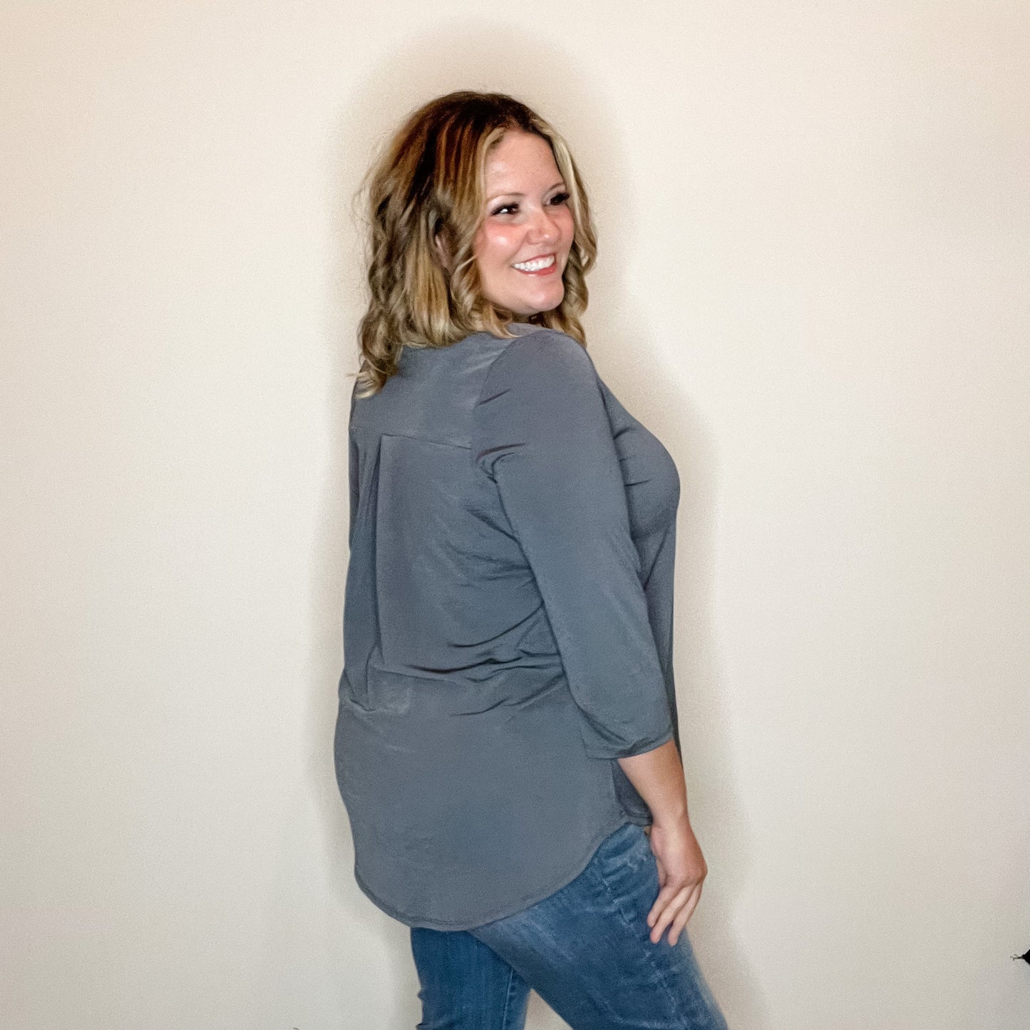 "Oh We Did" 3/4 Sleeve Split Neck (Gray)