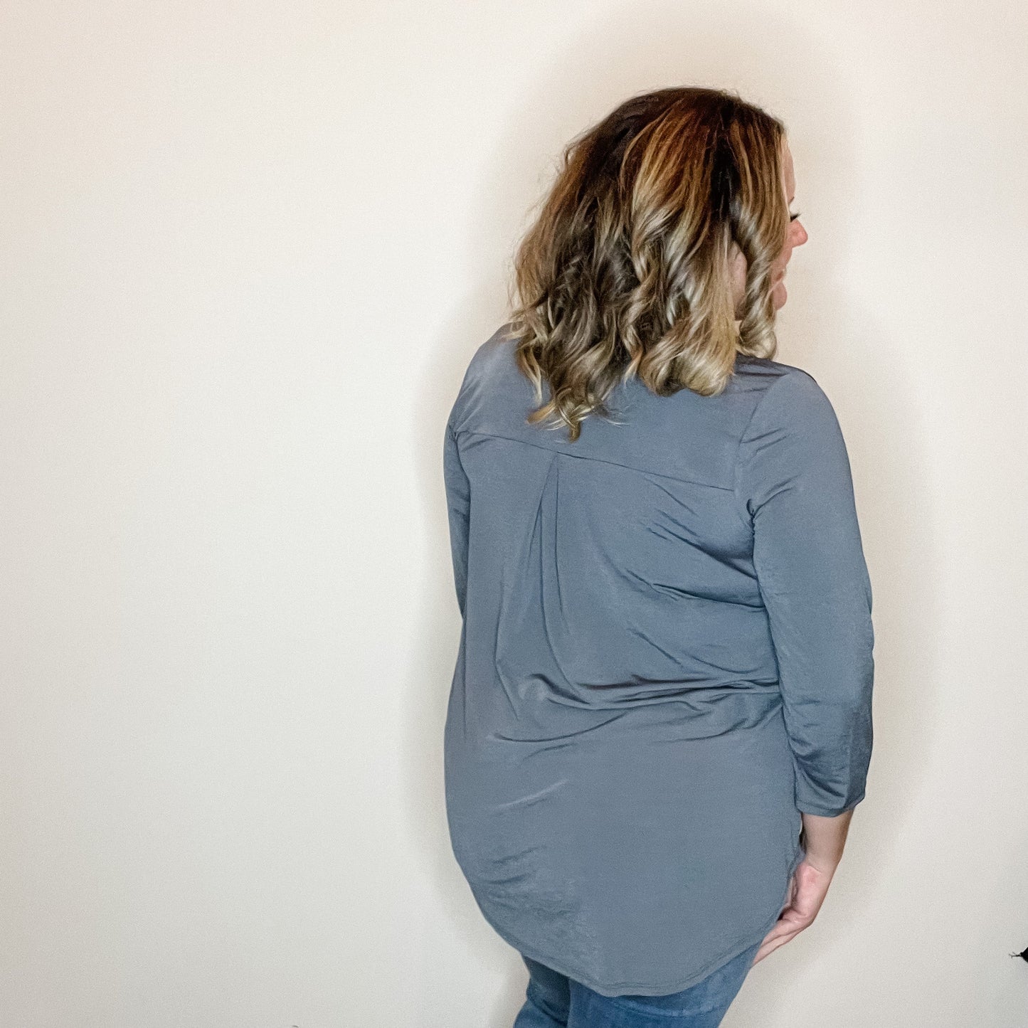 "Oh We Did" 3/4 Sleeve Split Neck (Gray)