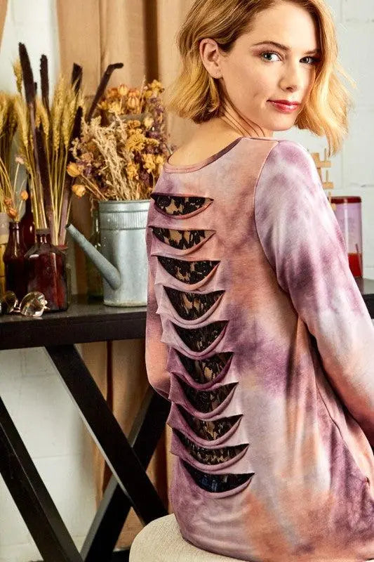"Oh Yes Girlfriend" Laser Cut Back Design Lace Inserts Long Sleeve