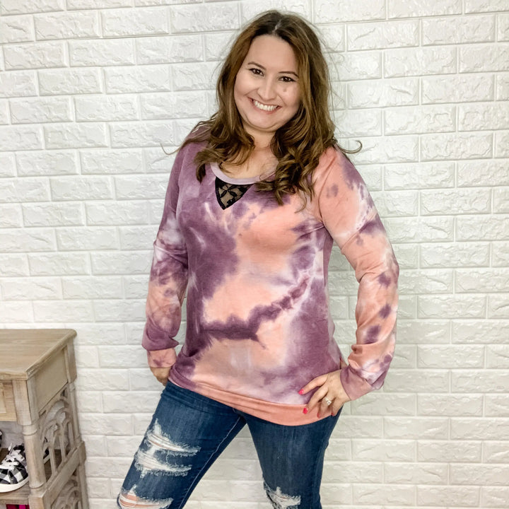 "Oh Yes Girlfriend" Laser Cut Back Design Lace Inserts Long Sleeve