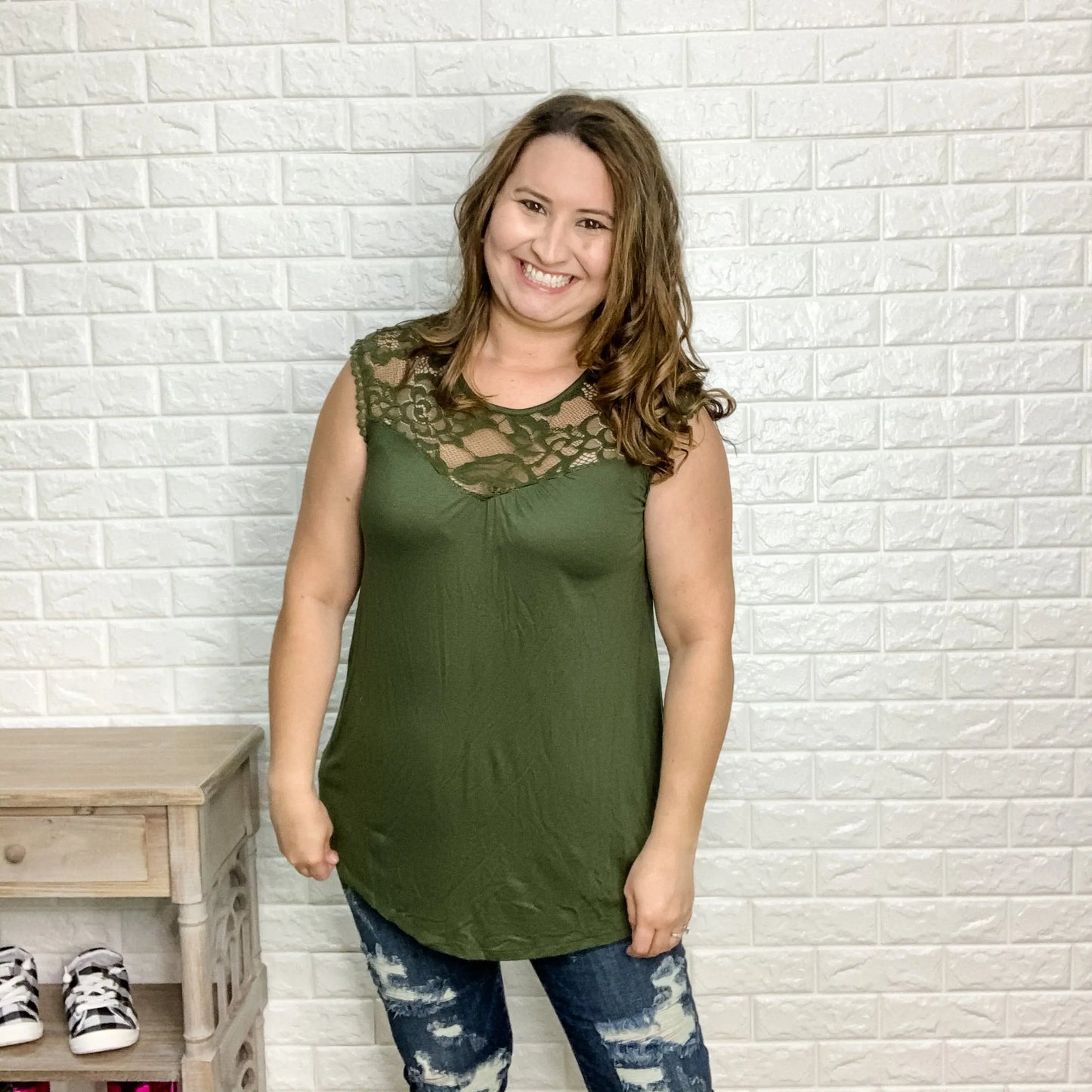 "Olde" Fashion Forward Lace Tank Top (Black & Olive)
