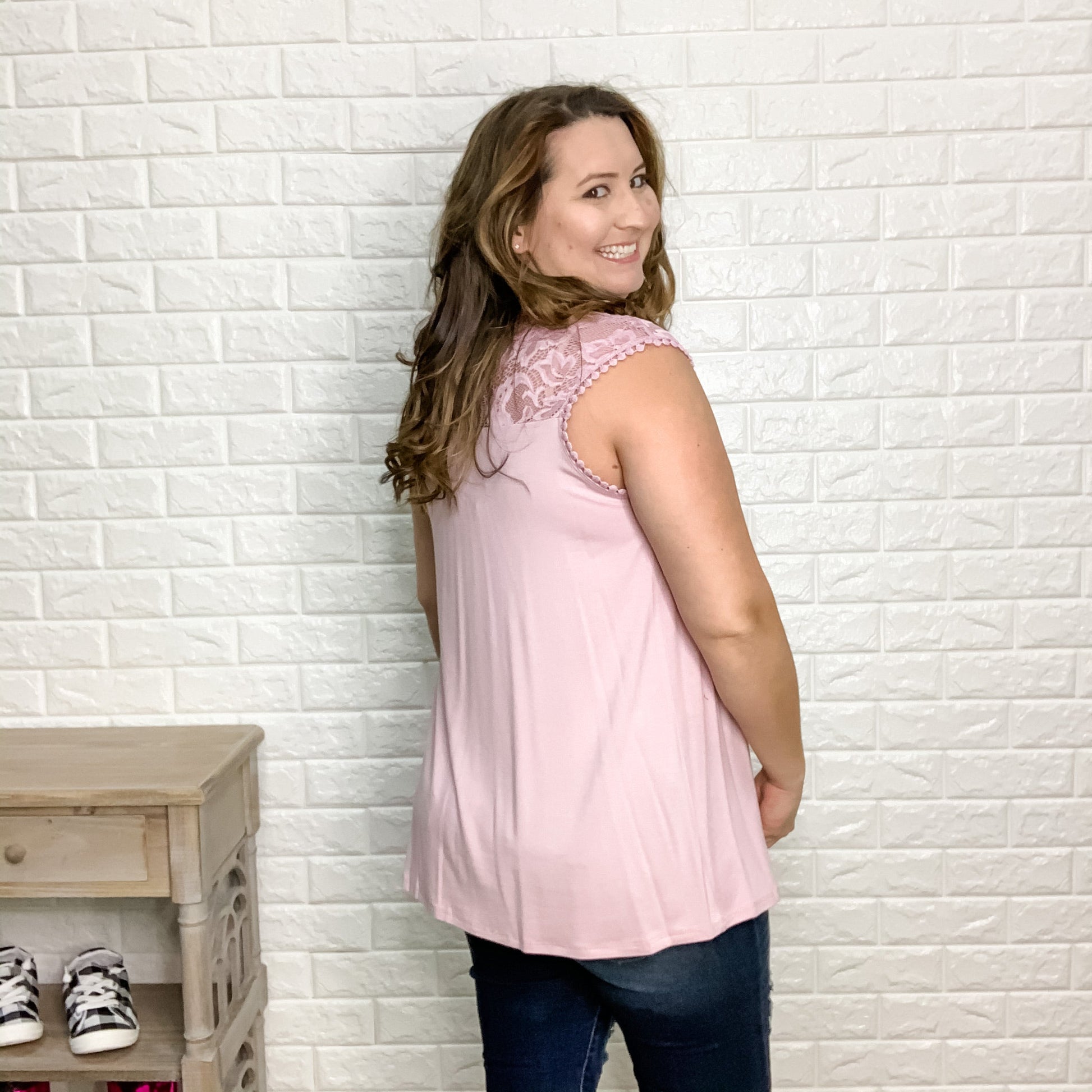 "Olde" Fashion Forward Lace Tank Top (Lilac)-Lola Monroe Boutique