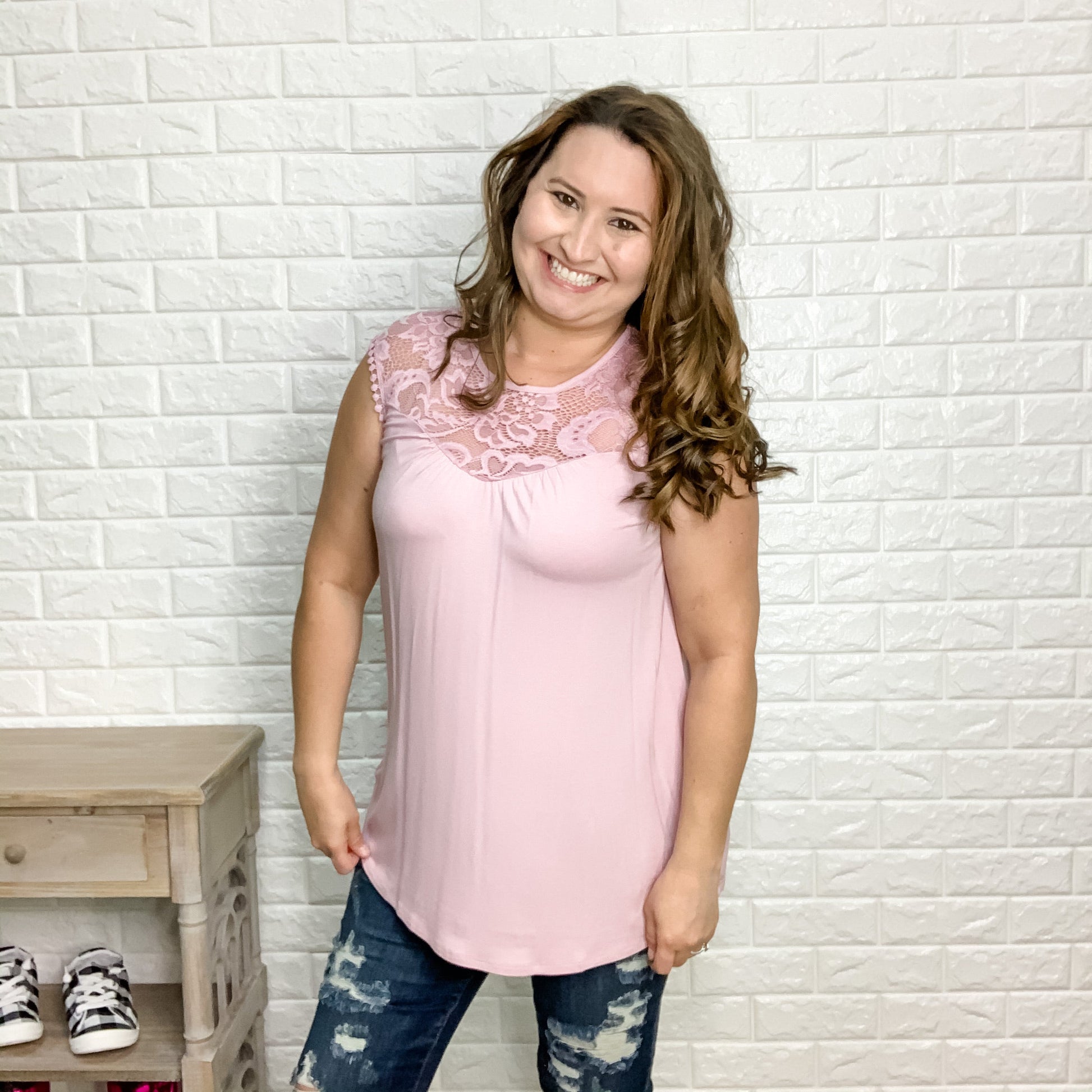 "Olde" Fashion Forward Lace Tank Top (Lilac)-Lola Monroe Boutique