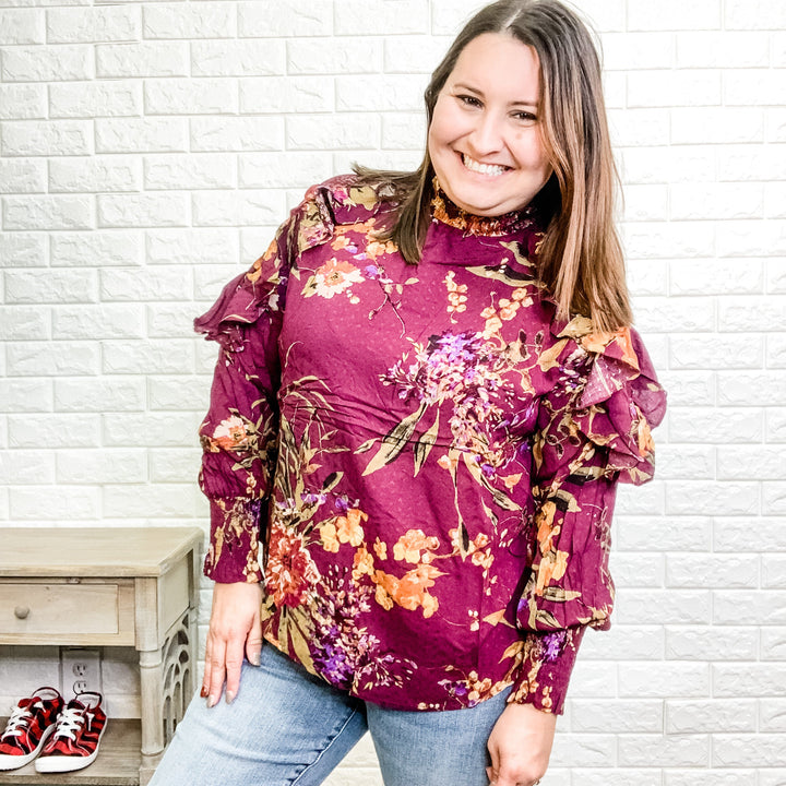 "On A Whim" Blouse with Lace Shoulder Detail