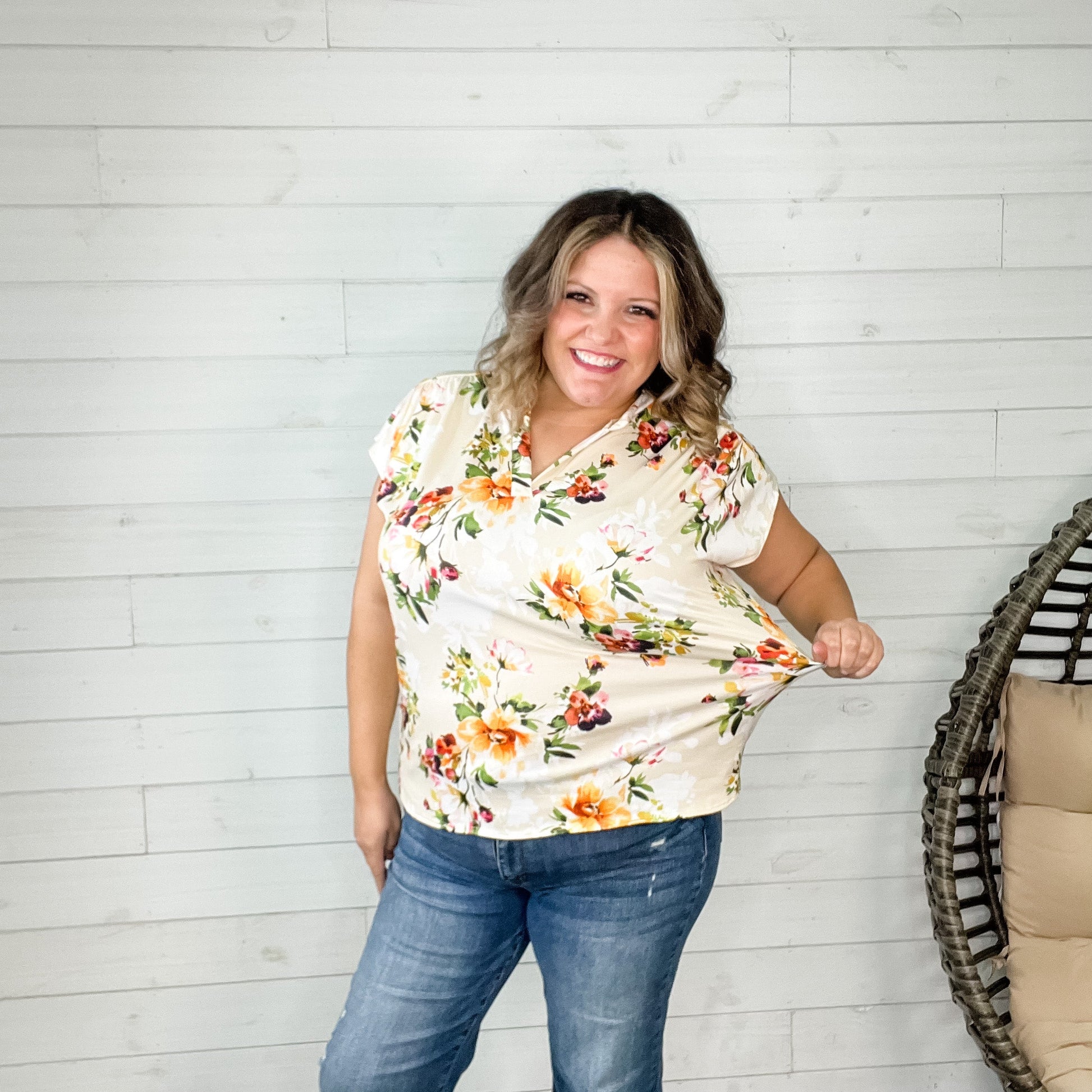 "One Thing At A Time" Floral Sleeveless Split Neck