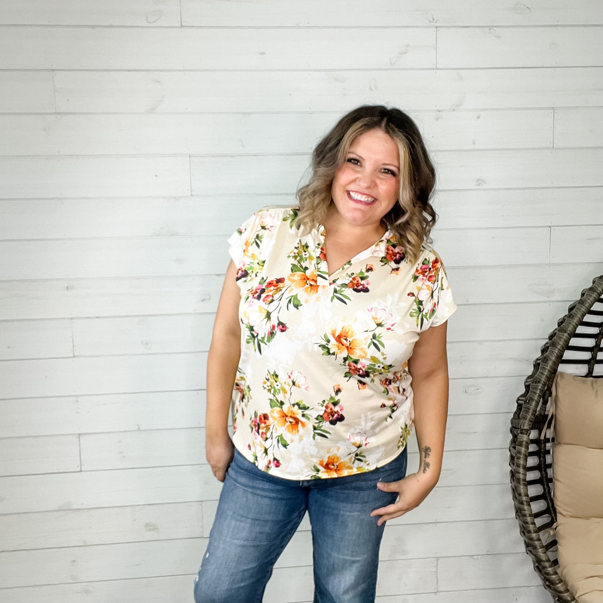 "One Thing At A Time" Floral Sleeveless Split Neck