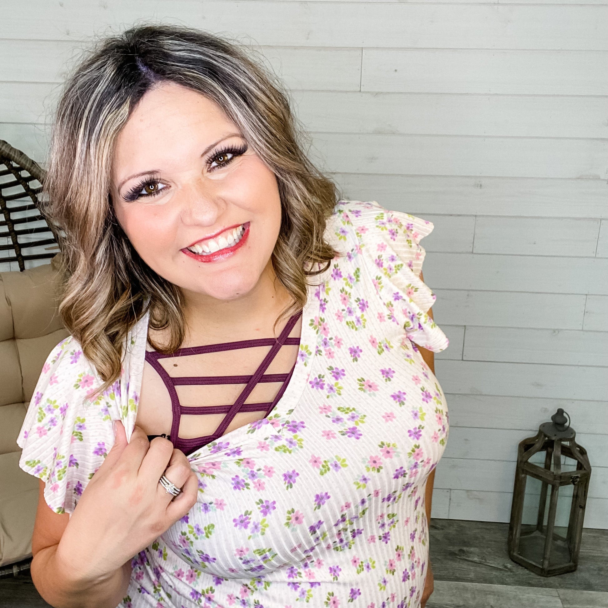 "Oopsie Daisy" Floral Ruffle Sleeve V Neck