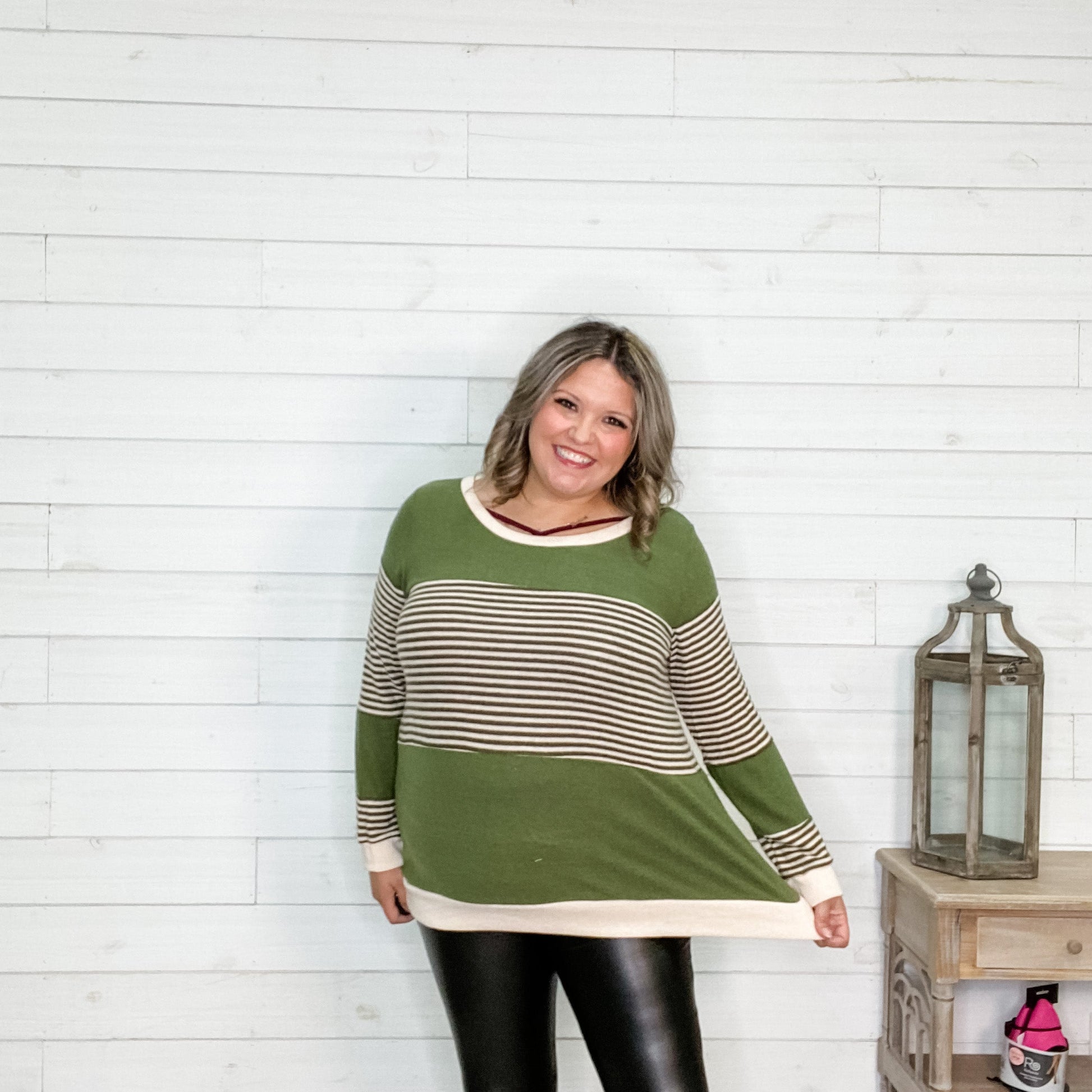 "Parker" Long Sleeve Striped (Olive)