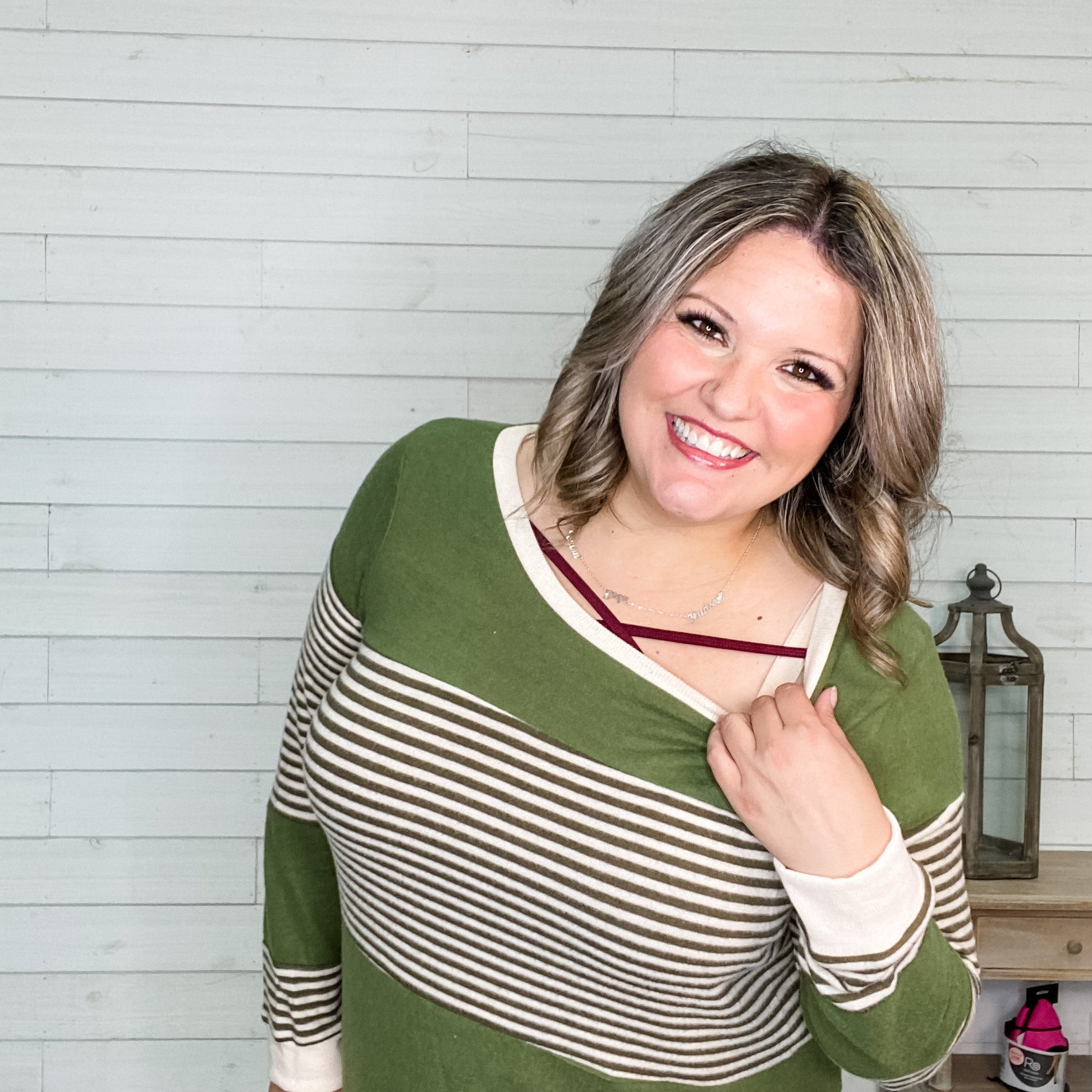 "Parker" Long Sleeve Striped (Olive)