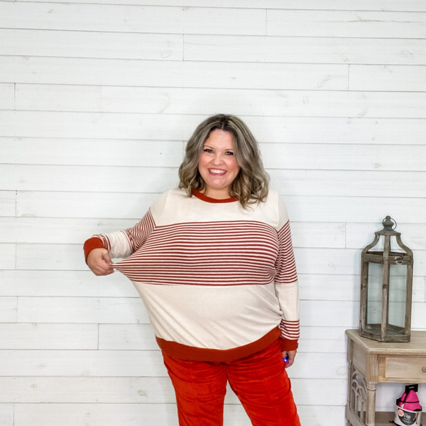 "Parker" Long Sleeve Striped (Rust)
