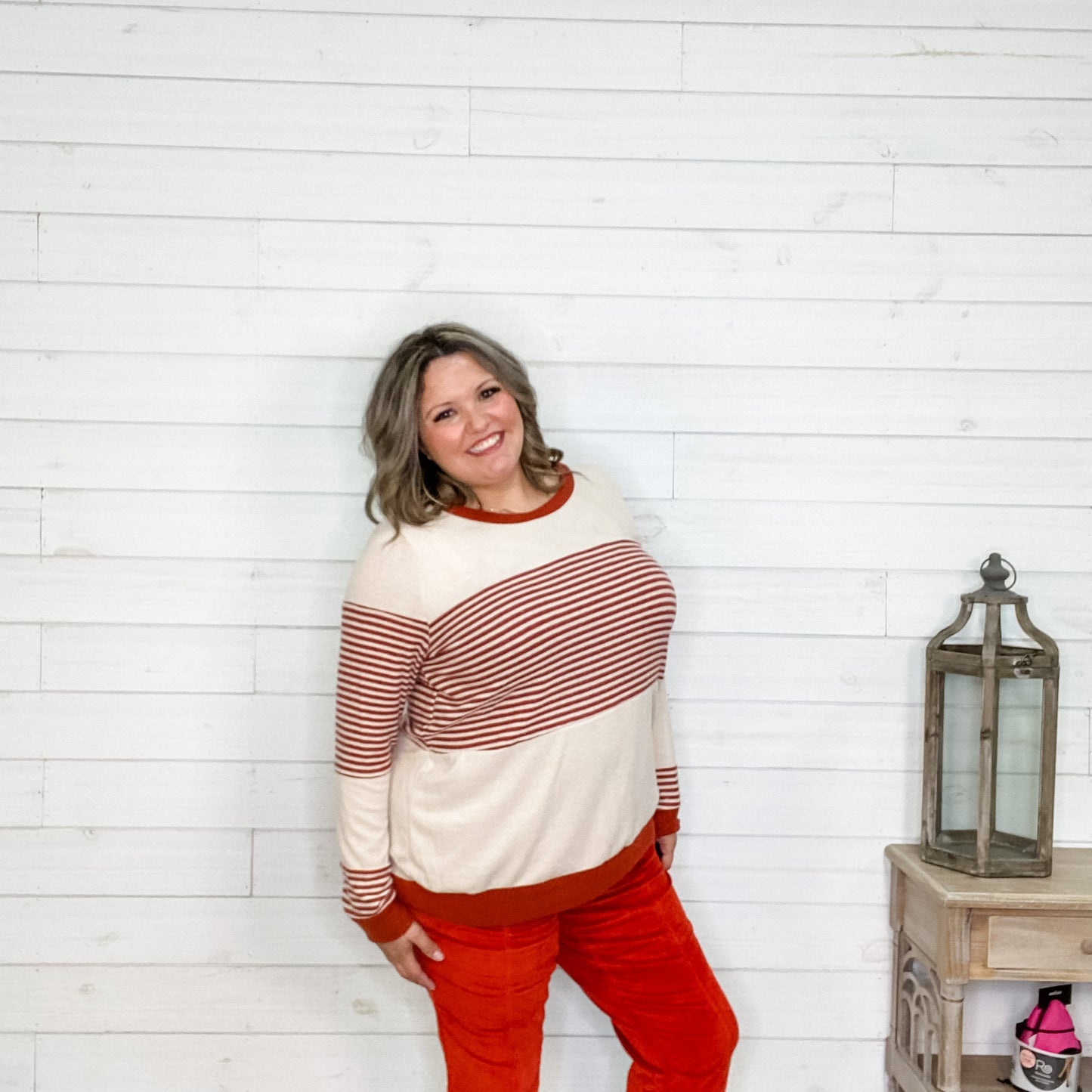 "Parker" Long Sleeve Striped (Rust)