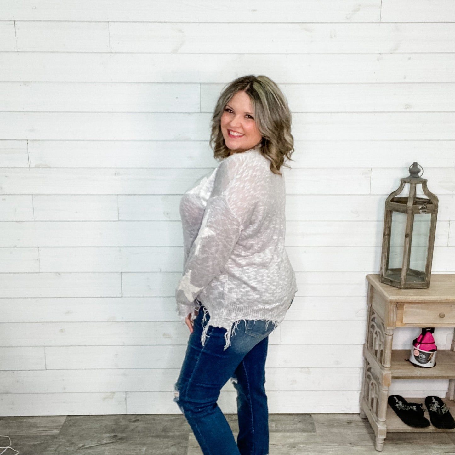 "Party All Night" Distressed Sweater (Silver)