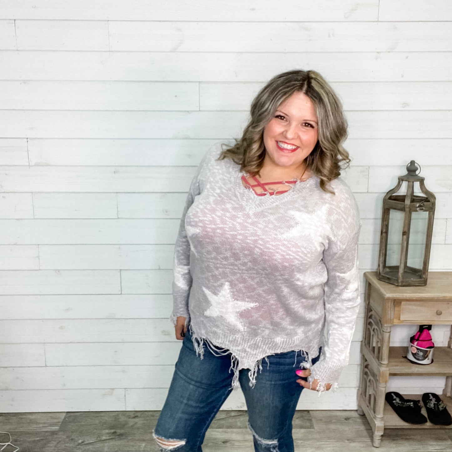"Party All Night" Distressed Sweater (Silver)