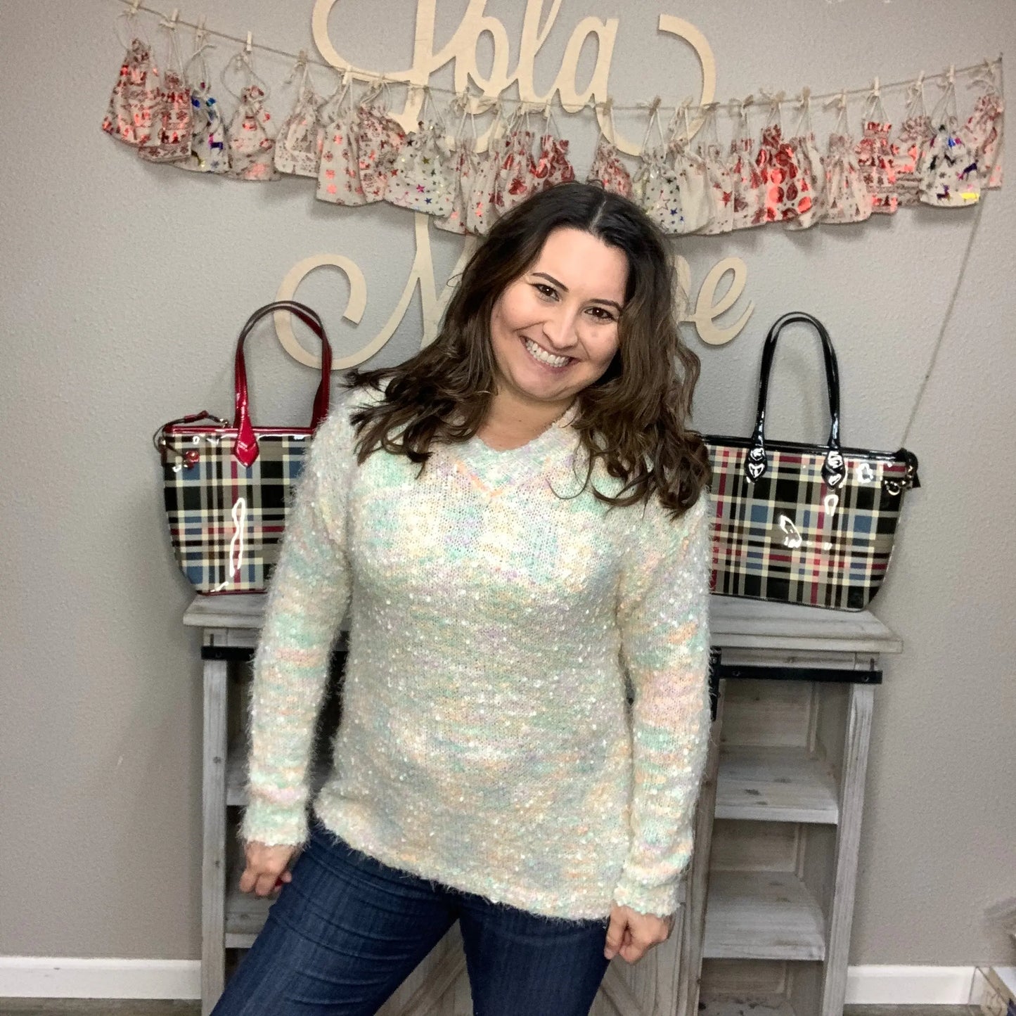 "Pastel Promise" Pom Pom V Neck Sweater